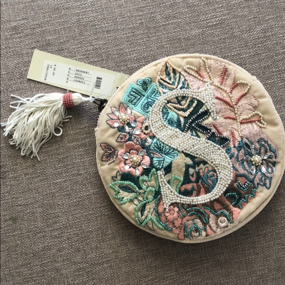 NWT Beaded Monogram Anthropologie/BHLDN Pouch